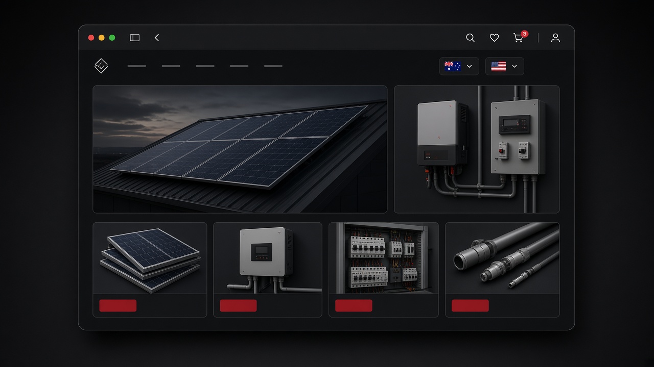 AC Solar Warehouse: two regional Odoo e-commerce websites.